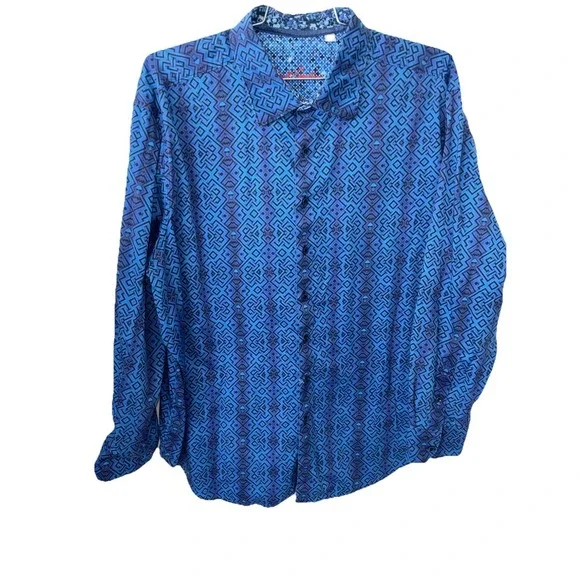 Robert Graham Skull Print Button Up Mens Sz 2XL Blue Purple Cotton Flip Cuff - Picture 2 of 12